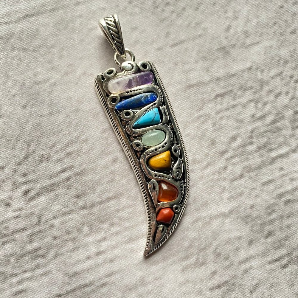 Silver Wand & 7 Chakra Stones Pendant - Picture 5 of 13